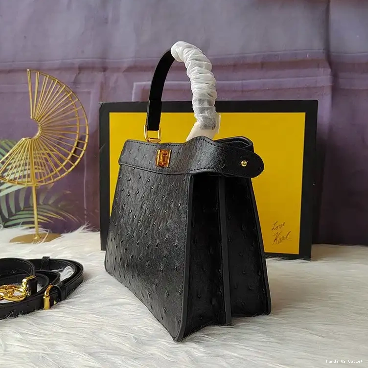 Vintage HOT Petite ISeeU Fendi Ostrich Peekaboo Leather Black In Bag 0528